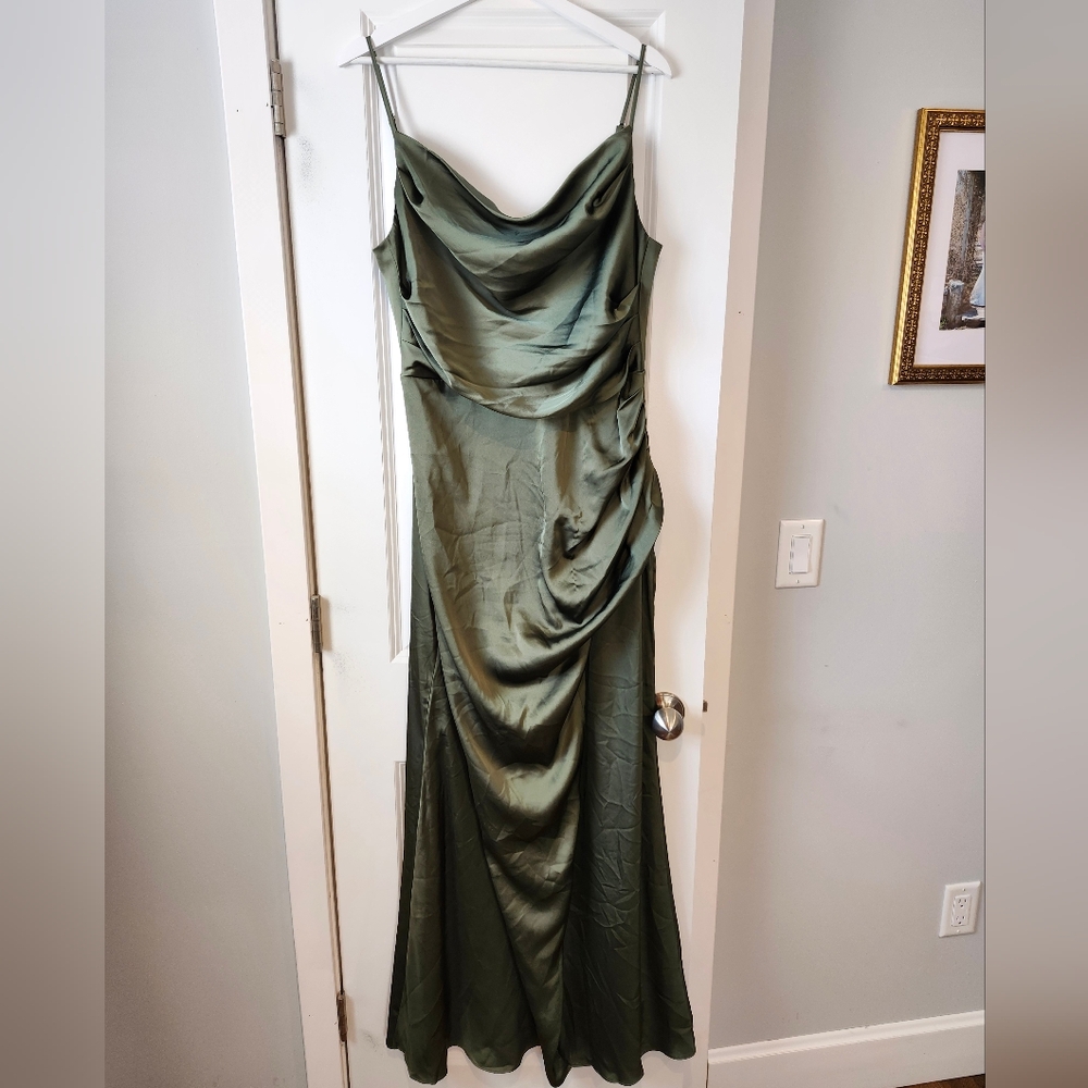 Birdy Grey Lydia Matte Satin Olive Green Bridesmaid Dress
